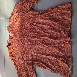 Knox Rose orange floral mock neck blouse